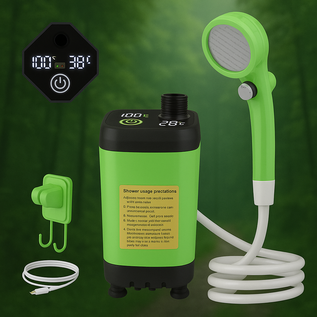 Premium Portable Camping Shower — 6000 mAh Battery + Digital Display