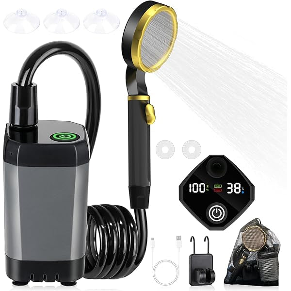 Premium Portable Camping Shower — 6000 mAh Battery + Digital Display