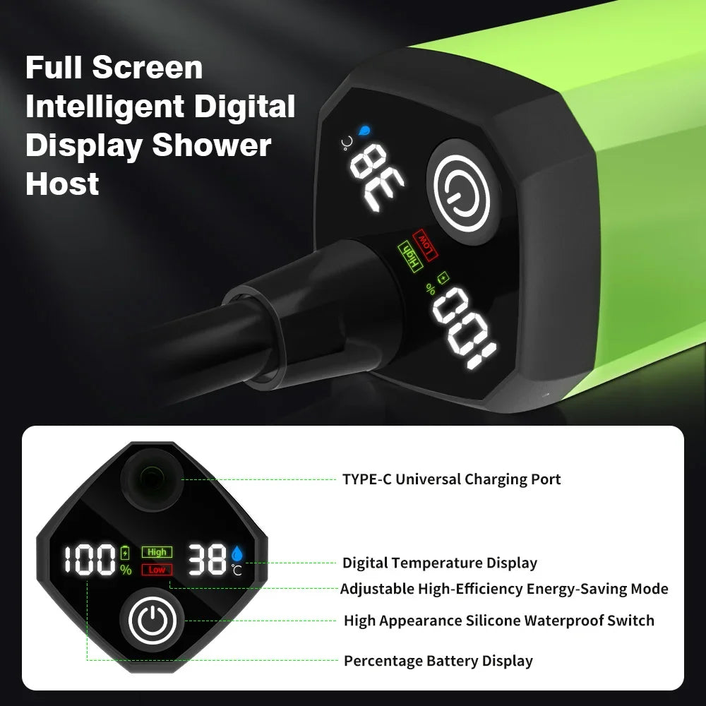 Premium Portable Camping Shower — 6000 mAh Battery + Digital Display